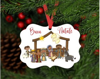 Decorazione per albero di Natale personalizzata con presepe natività con frase personalizzata idea regalo natalizia 