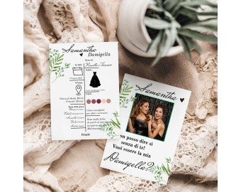Biglietto per richiesta Damigella Testimone della Sposa personalizzata con dati cerimonia foto nomi frase con busta 13x18 invito nozze matrimonio