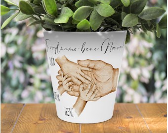 Vasetto portapianta personalizzato per la Nonna con mani dei nipoti e scritta personalizzata, idea regalo Festa dei Nonni