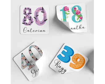 20 adesivi stickers quadrati per compleanno 18-99 anni personalizzati con numero nome per bomboniere segnaposto compleanno party kit feste 