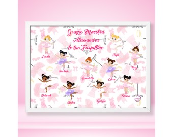 Quadretto Personalizzato per la Maestro insegnante danza classica con disegni e nomi delle ballerine Regalo Unico e Significativo fine corso saggio di ballo