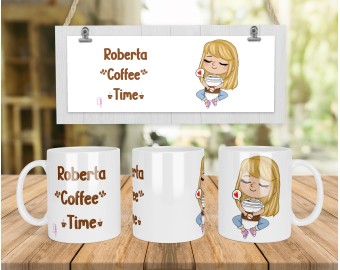 Tazza mug personalizzata colazione ragazza con caffè idea regalo per amica sorella collega disegno a scelta e frase personalizzata