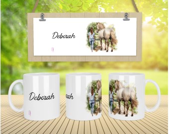 Tazza mug personalizzata con ragazza e cavallo idea regalo per appassionate di equitazione con nome abito e capelli a scelta
