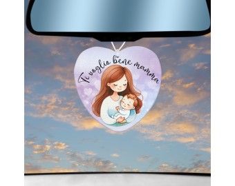 Profumatore Deodorante per Auto con disegno di Mamma con bimbo nel formato Cuore idea regalo festa della mamma regalo per la madre