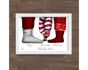 Quadro personalizzato con piedi di famiglia in pigiama natale mamma papà bambini e idea regalo natalizio coppia famiglia