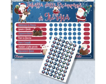 Tabella delle ricompense natalizia per bambini con Babbo Natale personalizzata con nome 1 poster 100 adesivi 7 azioni e premi Regalo