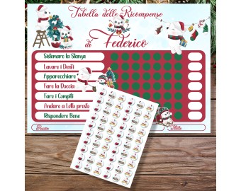 Tabella delle ricompense natalizia per bambini con Orsetti personalizzato con nome 1 poster 100 adesivi 7 azioni e premi Regalo di Natale