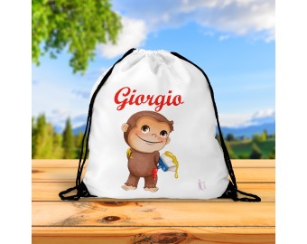 Zainetto George la scimmia personalizzato con nome sacca scuola e asilo tempo libero sport ritorno a scuola Bambini scimpanzè curioso
