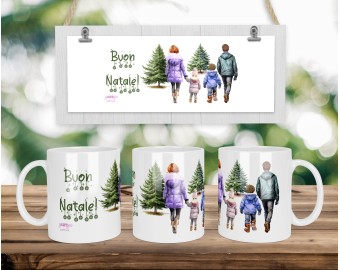 Tazza mug personalizzata con famiglia natalizia inverno con frase e personaggi personalizzati abito capelli mamma papà bambini
