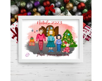 Quadretto personalizzato famiglia natalizia idea regalo per coppie con bambini natale abiti o pigiama con cornice 18x13 cm o 29,5x21