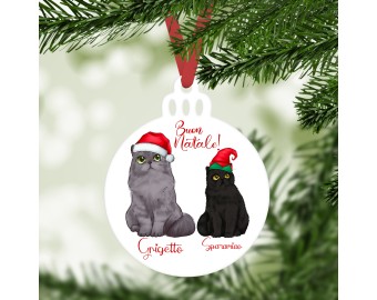 Decorazione per albero di Natale personalizzata gatto o gatti in stile chibi frase personalizzata idea regalo natalizia ornamento festività