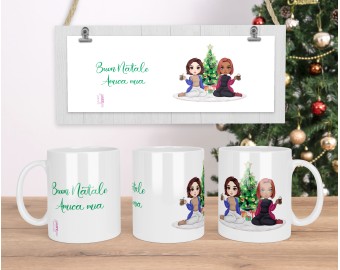 Tazza mug personalizzata migliori amiche in stile chibi amiche per sempre frase personalizzata idea regalo natalizia ornamento festività