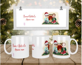 Tazza mug personalizzata migliori amici in stile chibi amici per sempre frase personalizzata idea regalo natalizia ornamento festività