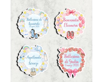 15 etichette adesive stickers sagomati cornici baby personalizzate con nome per primo compleanno cerimonie battesimo nascita babyshower