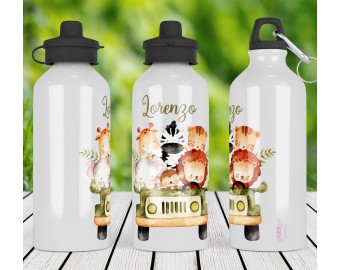 Borraccia personalizzata con nome o disegno Bottiglia alluminio acqua riutilizzabile ecologica sport tempo libero animali leone elefante