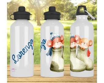 Borraccia personalizzata con nome o disegno Bottiglia alluminio acqua riutilizzabile ecologica sport tempo libero ufficio animali del bosco