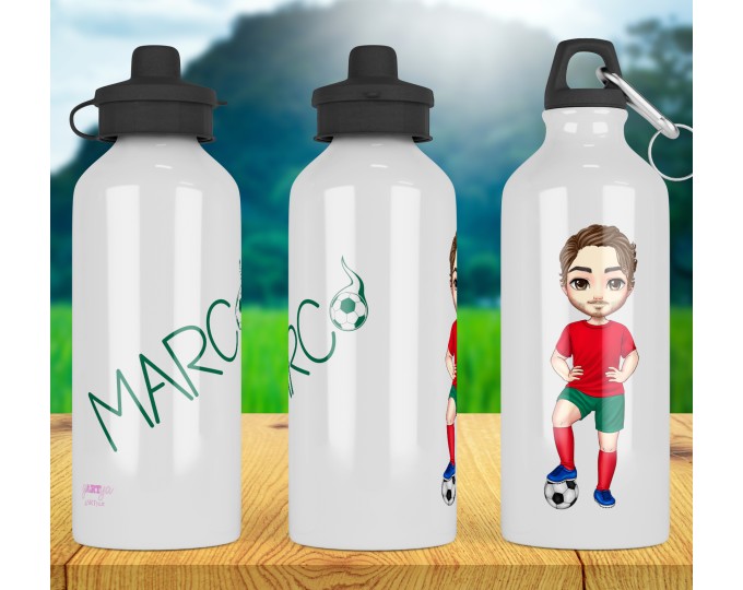 Borraccia per calciatori appassionati e giocatori di calcio calcetto  calciotto personalizzata con nome bottiglia alluminio acqua