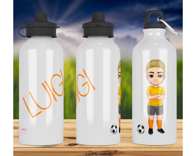 Borraccia per calciatori appassionati e giocatori di calcio calcetto  calciotto personalizzata con nome bottiglia alluminio acqua