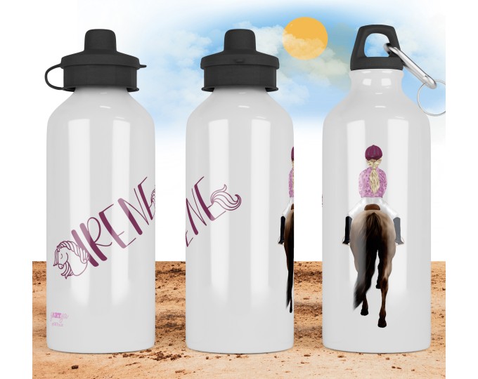 Borraccia per bambini a cavallo praticanti e appassionati di eqiìuitazione personalizzata  con nome Bottiglia alluminio acqua riutilizzabile ecologica sport mare  vacanza