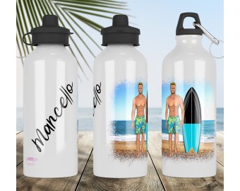 Borraccia ragazzo surfista al mare personalizzata con nomi Bottiglia alluminio acqua riutilizzabile ecologica sport mare vacanza surf