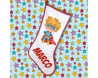 Calza della Befana natalizia personalizzata con supereroi e supereroine e nome idea regalo natale befana bambini bambine neonati