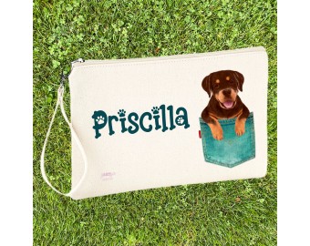 Pochette bustina astuccio personalizzato cani nella tasca 20 razze di cagnolini personalizzati nei colori e frase o nome