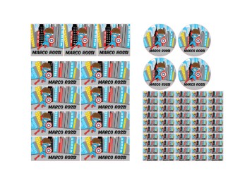 Set di etichette adesive scolastiche supereroe personalizzate con nome e classe per matite, penne, quaderni, libri e materiale scolastico 4 misure diverse 