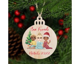 Decorazione per albero di Natale in legno personalizzata migliori amiche in stile chibi amiche per sempre frase personalizzata idea regalo natalizia ornamento festività