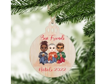 Decorazione per albero di Natale in legno personalizzata migliori amici in stile chibi amici per sempre frase personalizzata idea regalo natalizia ornamento festività