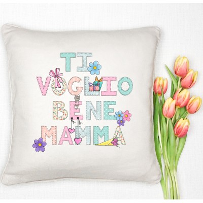 Cuscino con frase “Ti voglio bene mamma” o frase personalizzata idea regalo festa della mamma, solo federa o con imbottitura 40x40 cm
