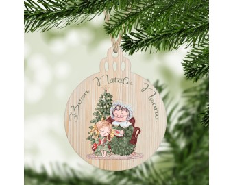 Decorazione per albero di Natale in legno nonna con bambini personalizzata con disegno e frase personalizzata idea regalo natalizia per la nonna ornamento festività