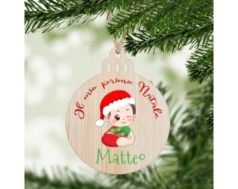 Decorazione per albero di Natale in legno Il mio primo natale personalizzata con disegno di bambino e frase e nome personalizzato idea regalo natalizia ornamento festività