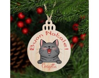 Decorazione per albero di Natale in legno con gatti personalizzata con disegno di gattini micetti frase augurale e nome idea regalo natalizia gattofili amanti gatti
