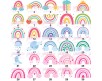 Set di etichette adesive scolastiche arcobaleno boho sole nuvole stelle personalizzate con nome e classe per matite, penne, quaderni, libri e materiale scolastico 2 misure diverse 