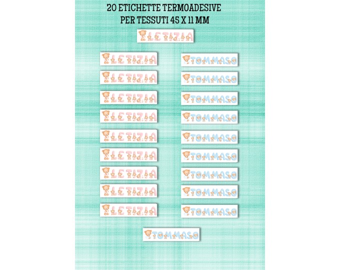 20 etichette termoadesive per tessuti con orsetti personalizzate con nome  per scuola asilo nido grembiulini magliette