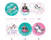 20 adesivi stickers tondi personalizzati con simpatici unicorni per bomboniere segnaposto battesimo nascita baby shower scuola