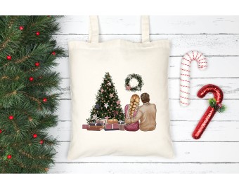 Shopper borsa personalizzata ritratto natalizio coppia amiche sorelle amici idea regalo natale compagno marito moglie amica sorella amico