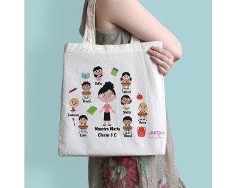 Shopper borsa sacca personalizzata per la Maestra o il Maestro con nomi bimbi regalo fine anno scolastico natale ritorno a scuola