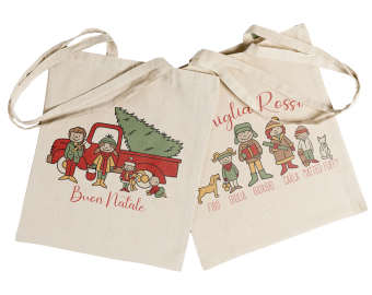 Shopper borsa sacca personalizzata per Natale con ritratto caricaturale di famiglia borsa natalizia regali di natale idea regalo natale
