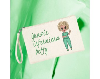 Pochette bustina astuccio personalizzato per infermiera o dottoressa capelli abito personalizzati nome o frase idea regalo