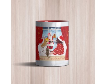 Portapenne portavaso portapennelli personalizzato a tema natalizio con due bambini gatto e scenario natalizio personalizzato con nomi idea regalo