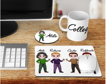 Set da scrivania regalo per amici colleghi di lavoro composto da tappetino per mouse tazza mug e sottobicchiere personalizzati con nomi