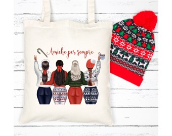 Shopper borsa personalizzata con ritratto natalizio di amiche sorelle migliore amica idea regalo natale per amica sorella best friend bestie