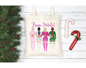 Shopper borsa personalizzata con ritratto di ragazze in abito natalizio amiche sorelle migliore amica idea regalo natale per amica sorella best friend bestie
