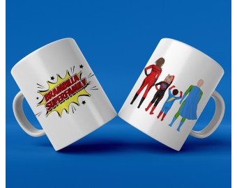 Tazza mug personalizzata con ritratto di famiglia in versione supereroi idea regalo festa del papà della mamma compleanno anniversario