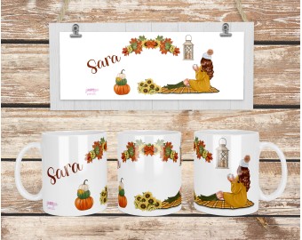 Tazza mug personalizzata con ragazza in autunno idea regalo migliori amiche sorelle frase con decorazioni autunnali coperta foglie zucche
