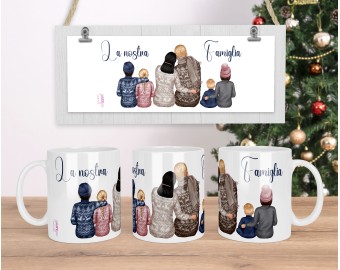 Tazza mug personalizzata con famiglia invernale natale con frase e personaggi personalizzati abito capelli mamma papà bambini