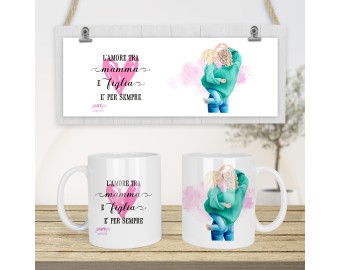 Tazza mug personalizzata con mamma e figlia idea regalo mamma bimba famiglia frase abiti e capelli a scelta