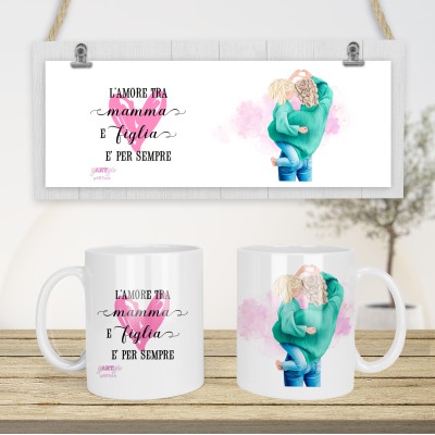 Tazza mug personalizzata con mamma e figlia idea regalo mamma bimba famiglia frase abiti e capelli a scelta