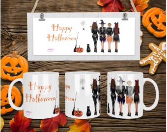 Tazza mug personalizzata con ragazze ad Halloween idea regalo migliori amiche sorelle frase abiti streghe vampiri zucche decorazioni